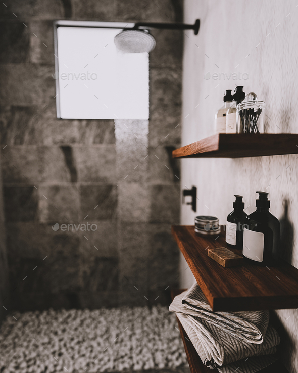 bathroom timber shelves